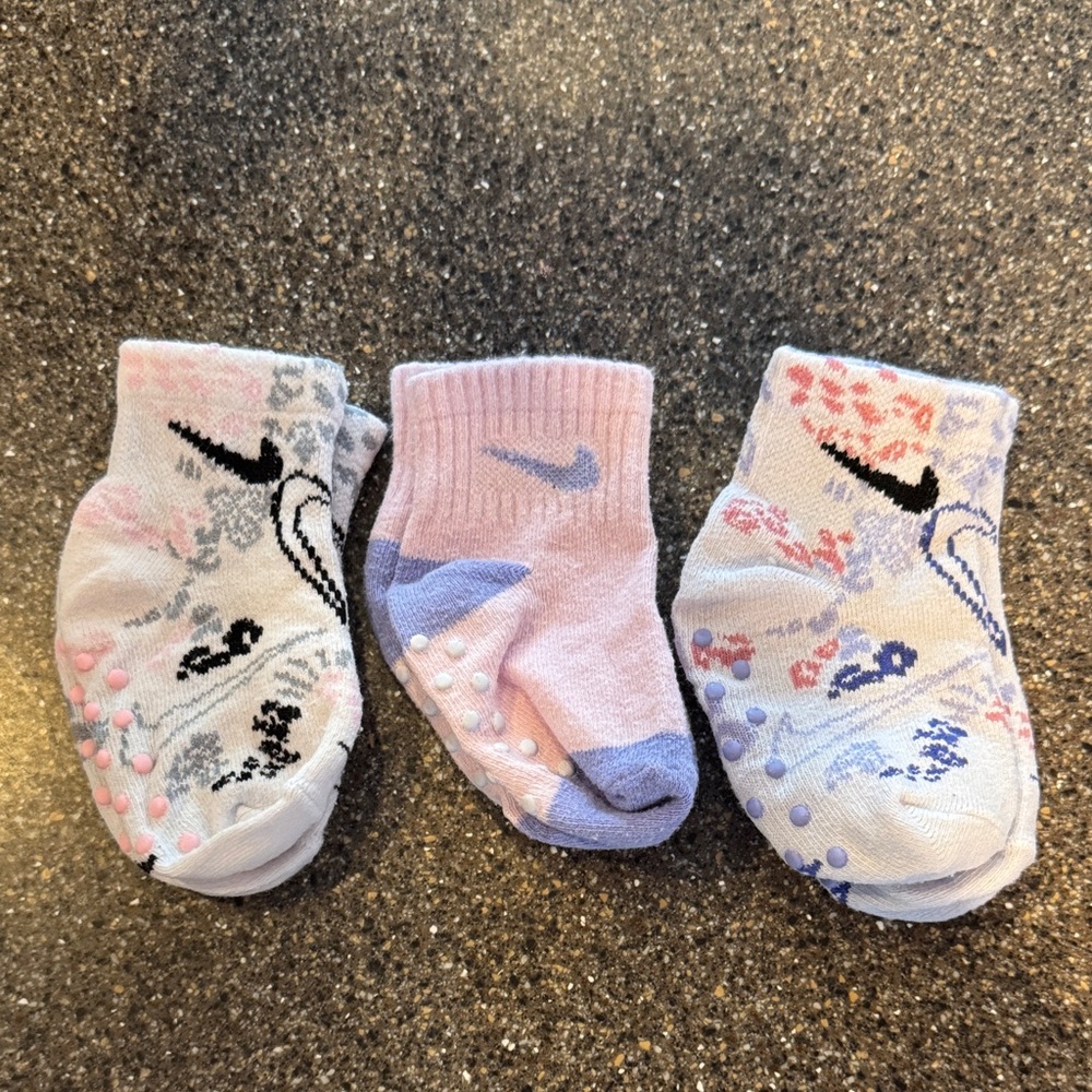 Nike Kids Grip Socks - Pink, White, and Purple